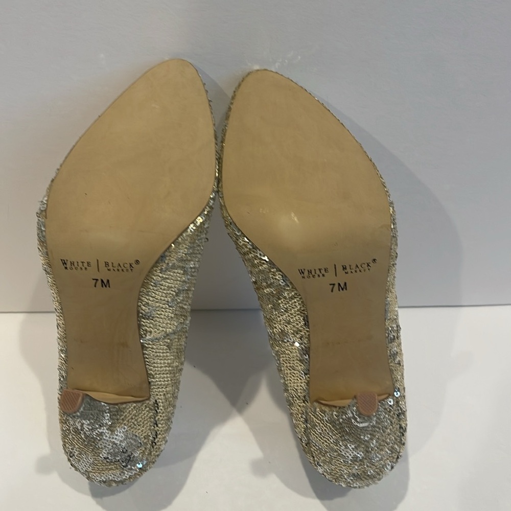 White House Black Market Gold Heels with Crystal Embellishments - Picture 2 of 8